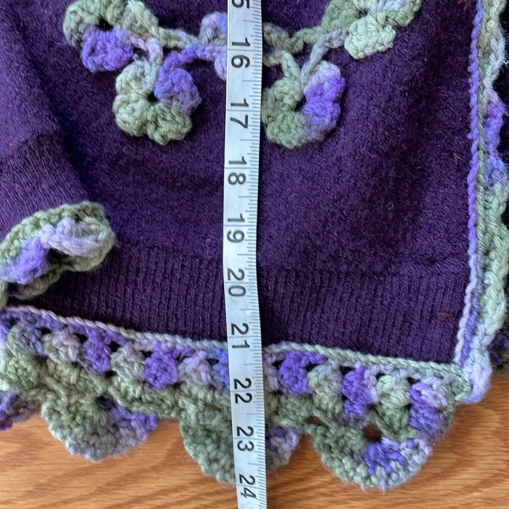 Pendleton Purple Wool Patch Pockets Cardigan w/ Floral Crochet Trim Size Large